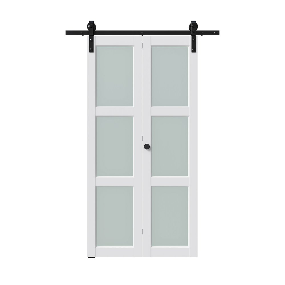Set Of Two 84" X 24" White Glass Bi-Fold Door