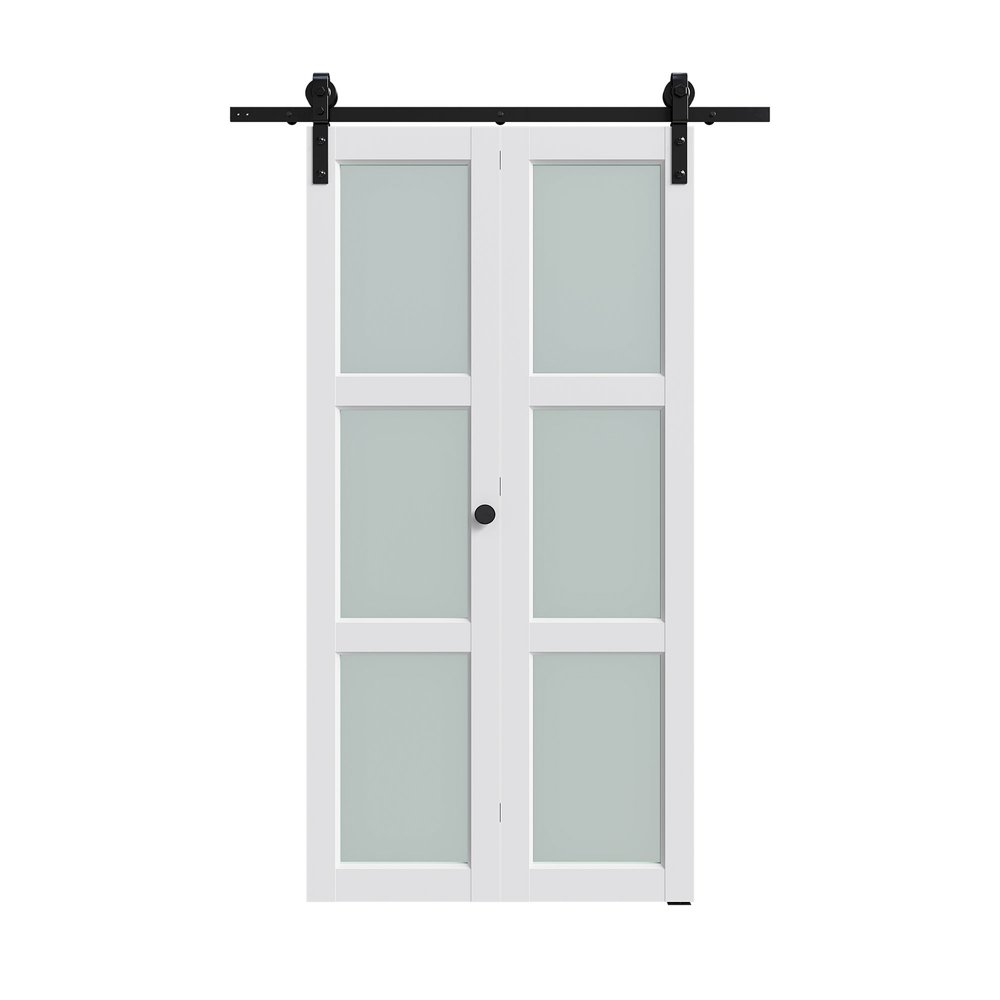 Set Of Two 84" X 30" White Glass Bi-Fold Door