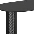 79" Black Solid Wood Double And Rattan Pedestal Base Oval Dining Table