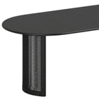 79" Black Solid Wood Double And Rattan Pedestal Base Oval Dining Table