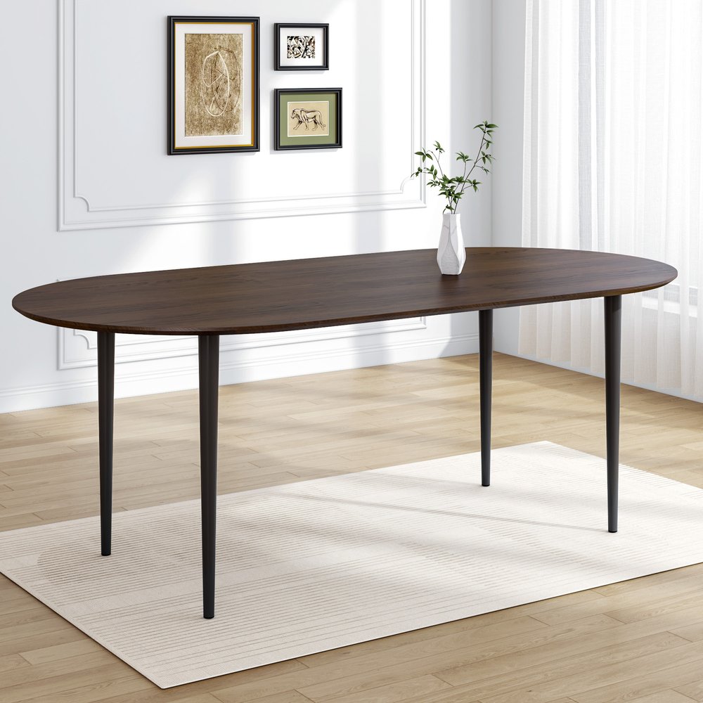 67" Walnut and Black Solid Wood Oval Dining Table