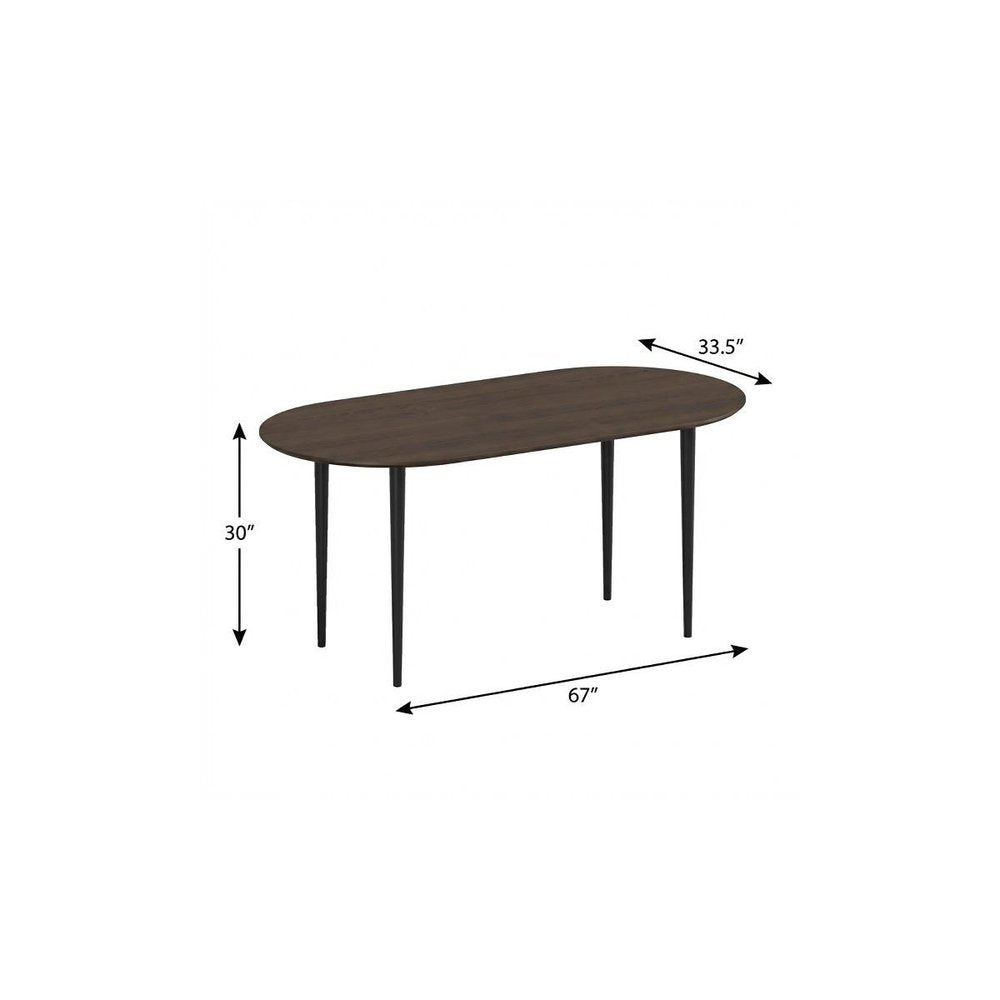 67" Walnut and Black Solid Wood Oval Dining Table
