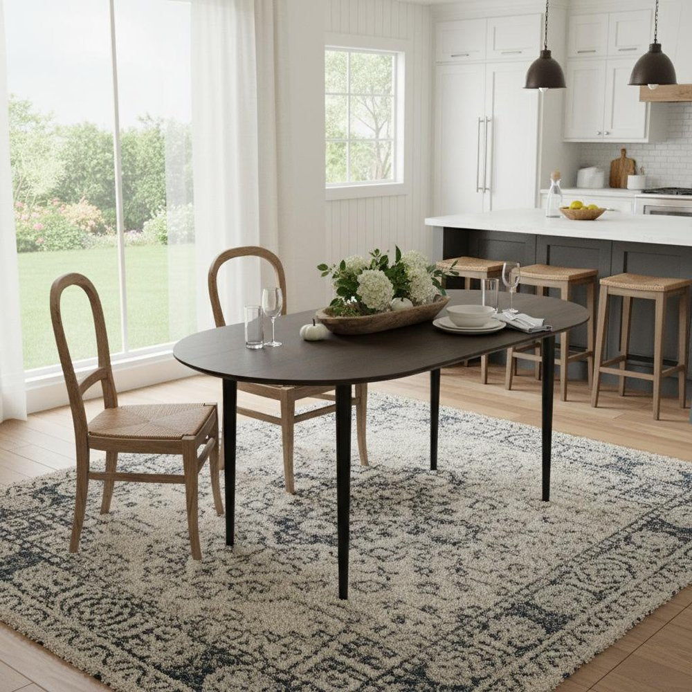 67" Walnut and Black Solid Wood Oval Dining Table