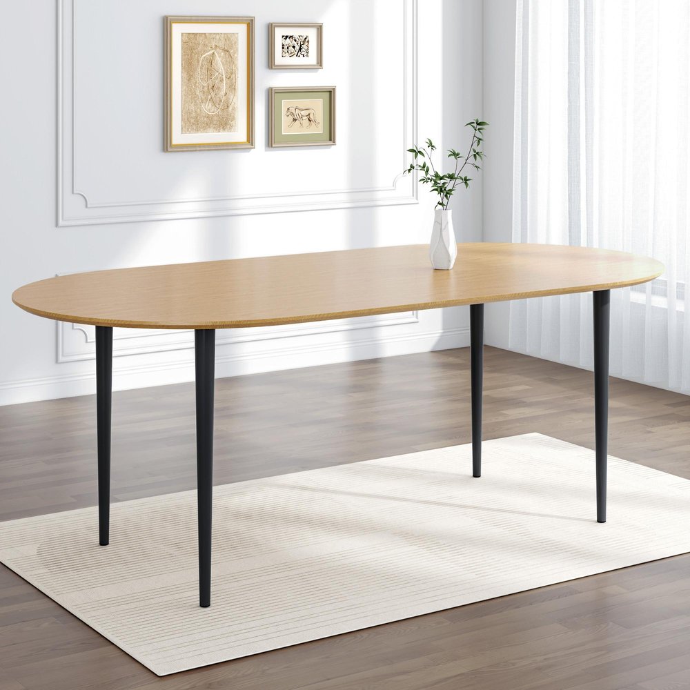 67" Natural and Black Solid Wood Oval Dining Table