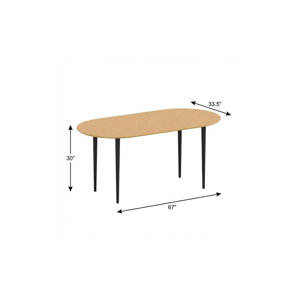 67" Natural and Black Solid Wood Oval Dining Table