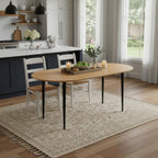67" Natural and Black Solid Wood Oval Dining Table