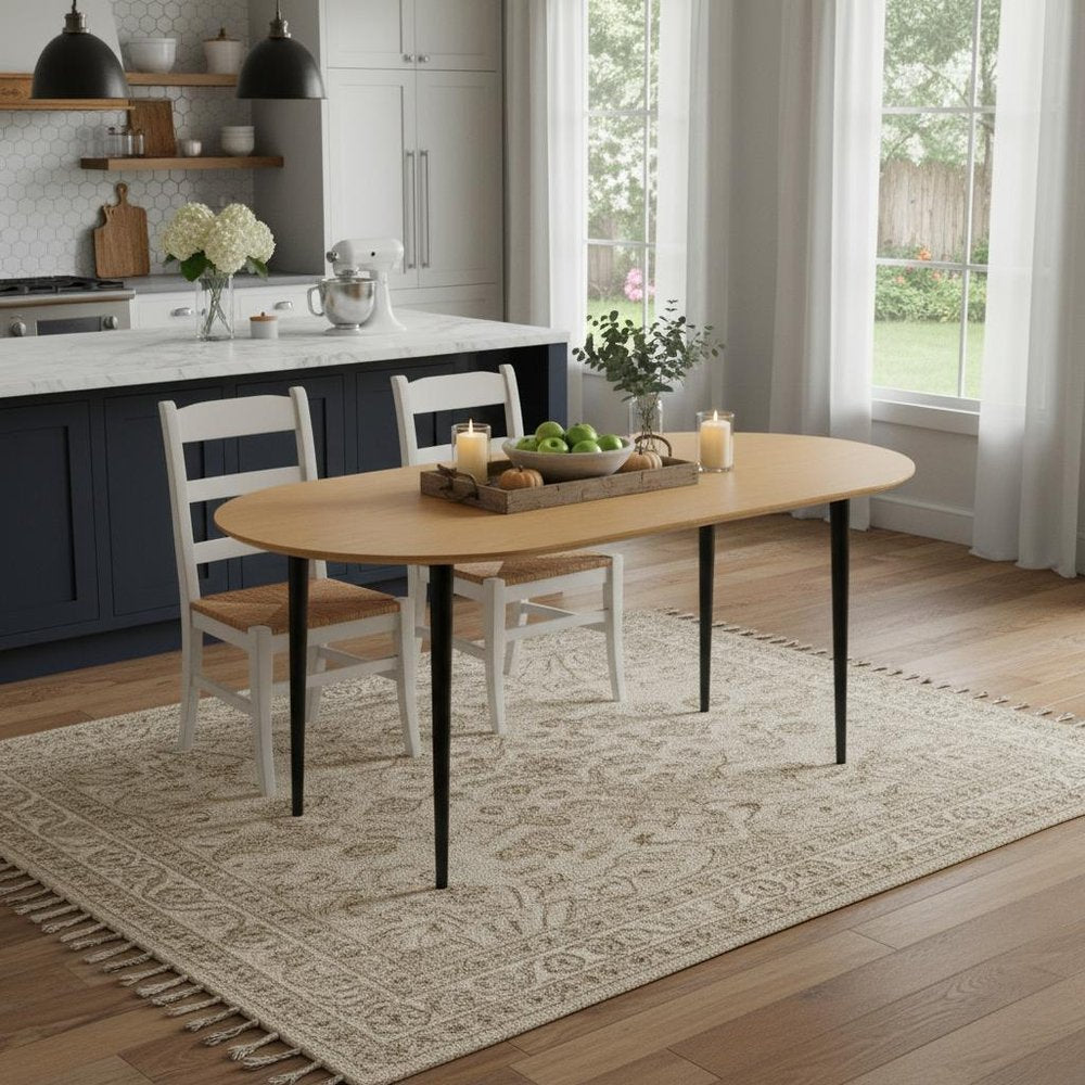 67" Natural and Black Solid Wood Oval Dining Table