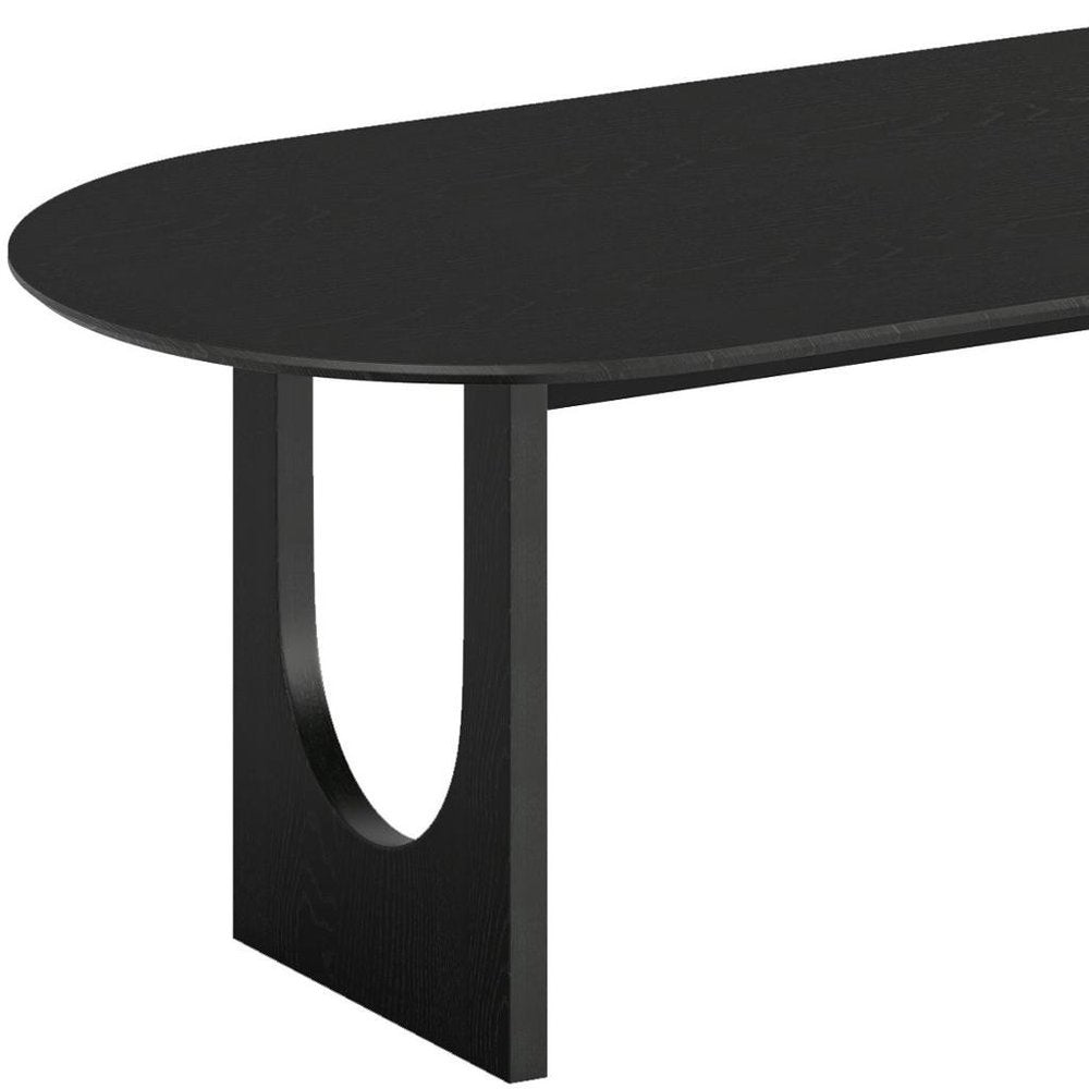 79" Black Solid Wood Geo Double Pedestal Base Oval Dining Table