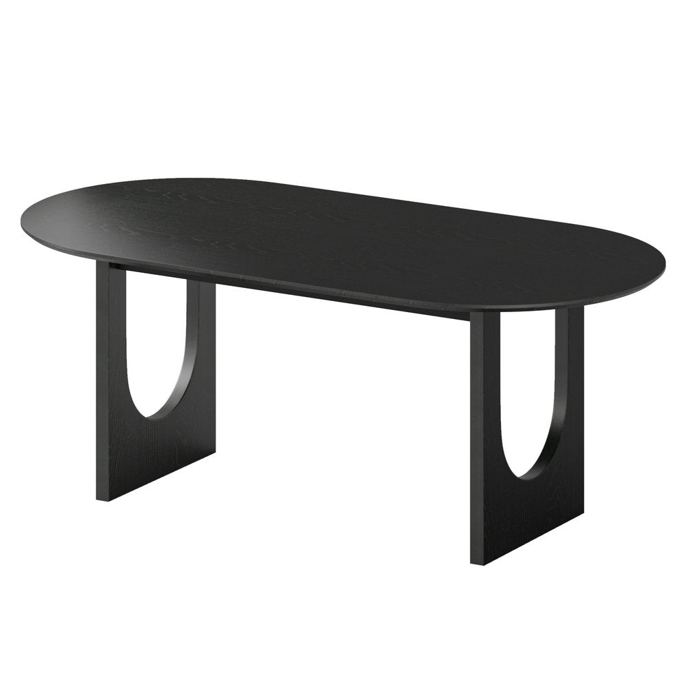 79" Black Solid Wood Geo Double Pedestal Base Oval Dining Table