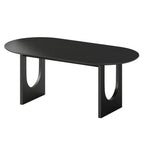 79" Black Solid Wood Geo Double Pedestal Base Oval Dining Table