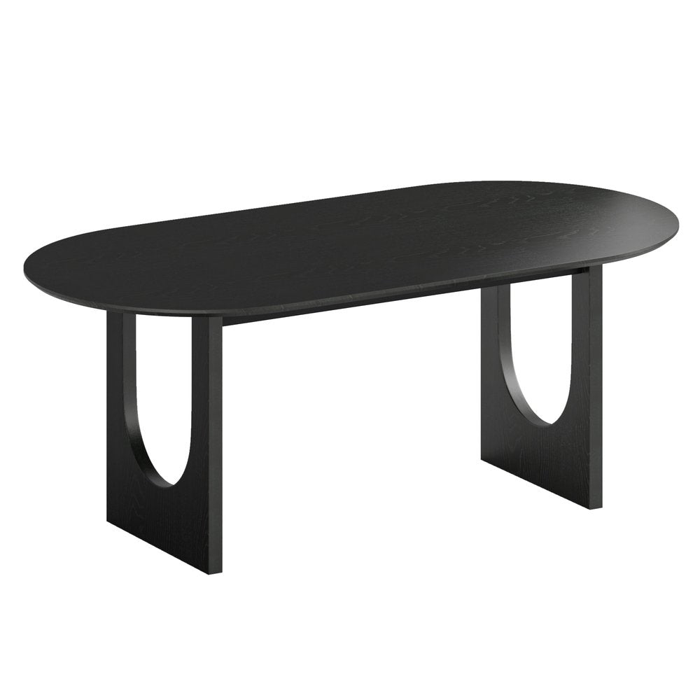 79" Black Solid Wood Geo Double Pedestal Base Oval Dining Table