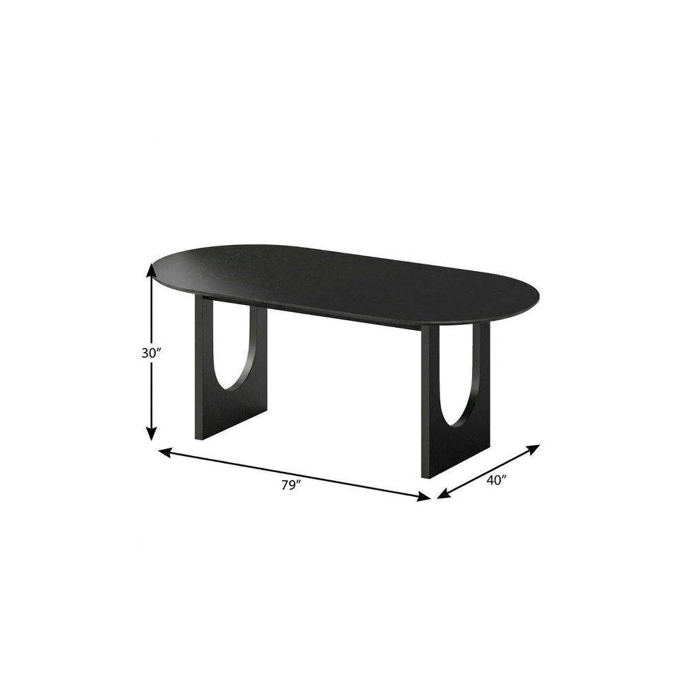 79" Black Solid Wood Geo Double Pedestal Base Oval Dining Table