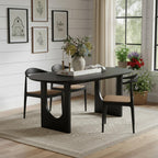 79" Black Solid Wood Geo Double Pedestal Base Oval Dining Table