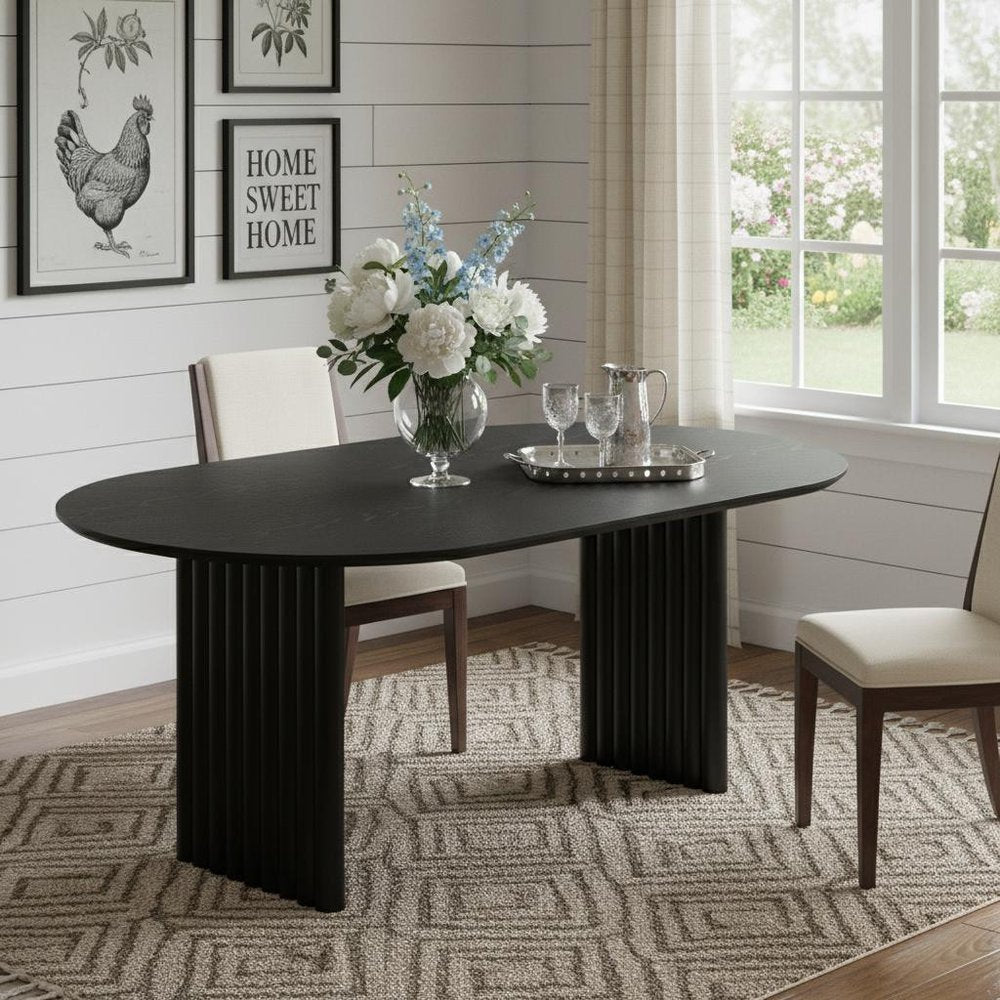 79" Walnut Solid Wood Double Pedestal Base Oval Dining Table
