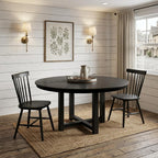 59" Black Solid Wood Cross Leg Base Round Top Dining Table