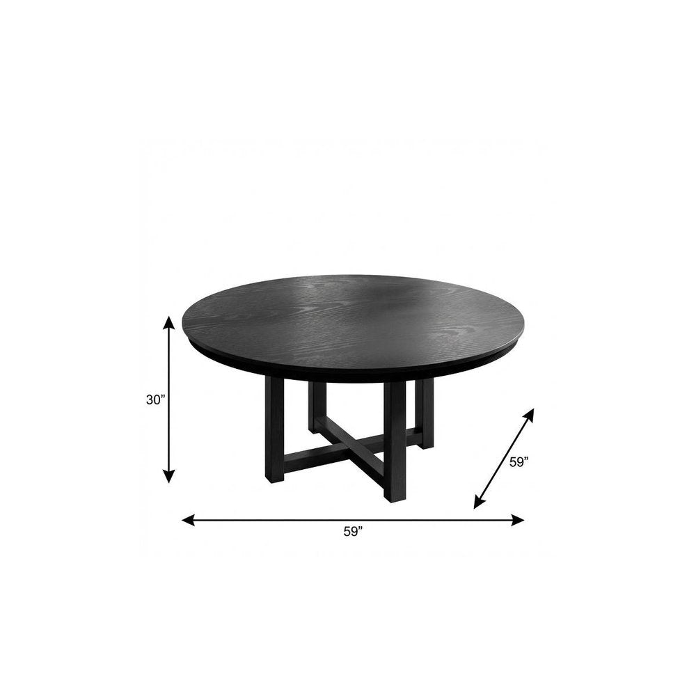 59" Black Solid Wood Cross Leg Base Round Top Dining Table