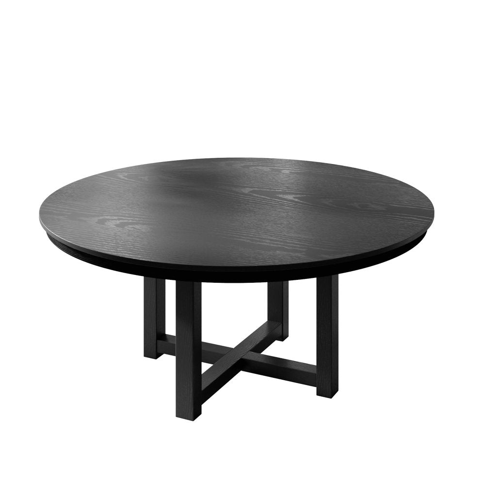 59" Black Solid Wood Cross Leg Base Round Top Dining Table
