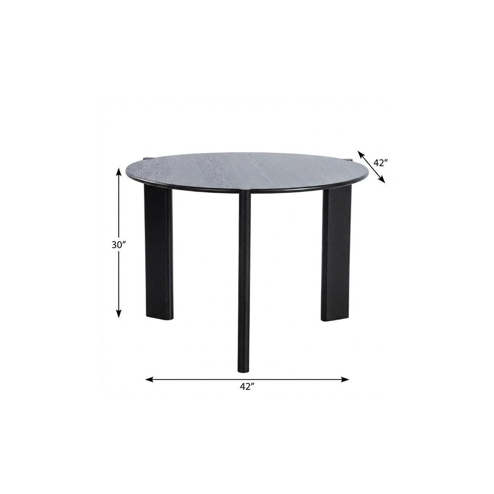 42" Black Solid Wood Three Leg Base Round Top Dining Table