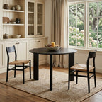 42" Black Solid Wood Three Leg Base Round Top Dining Table