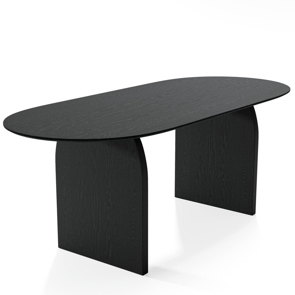 79" Black Solid Wood Double Pedestal Base Oval Dining Table
