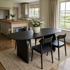 79" Black Solid Wood Double Pedestal Base Oval Dining Table