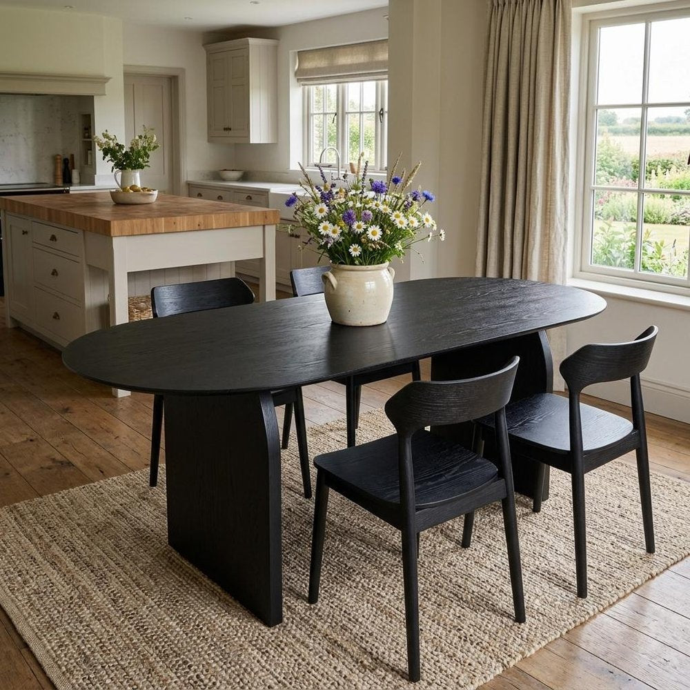 79" Black Solid Wood Double Pedestal Base Oval Dining Table