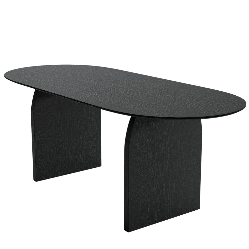 79" Black Solid Wood Double Pedestal Base Oval Dining Table