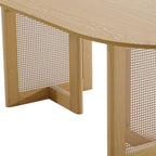 67" Natural Solid Wood And Rattan Double Pedestal Base Oval Dining Table