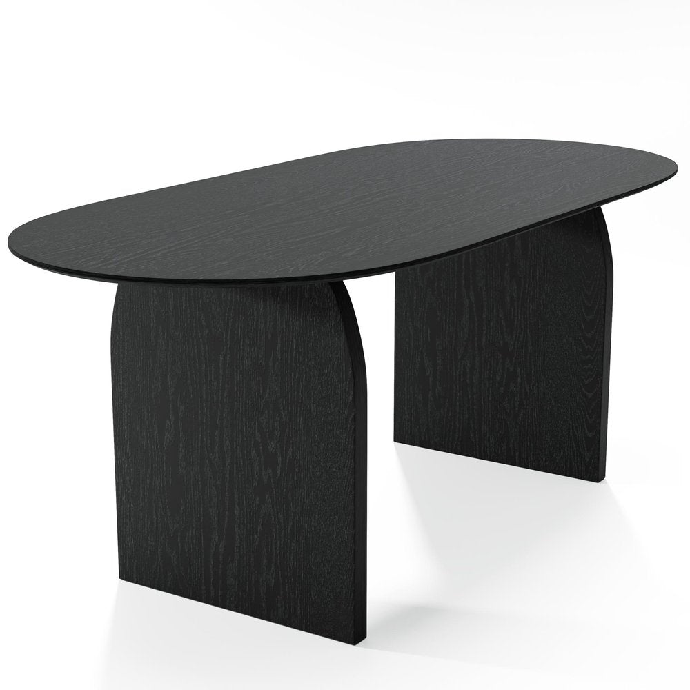 67" Black Solid Wood Double Pedestal Base Oval Dining Table