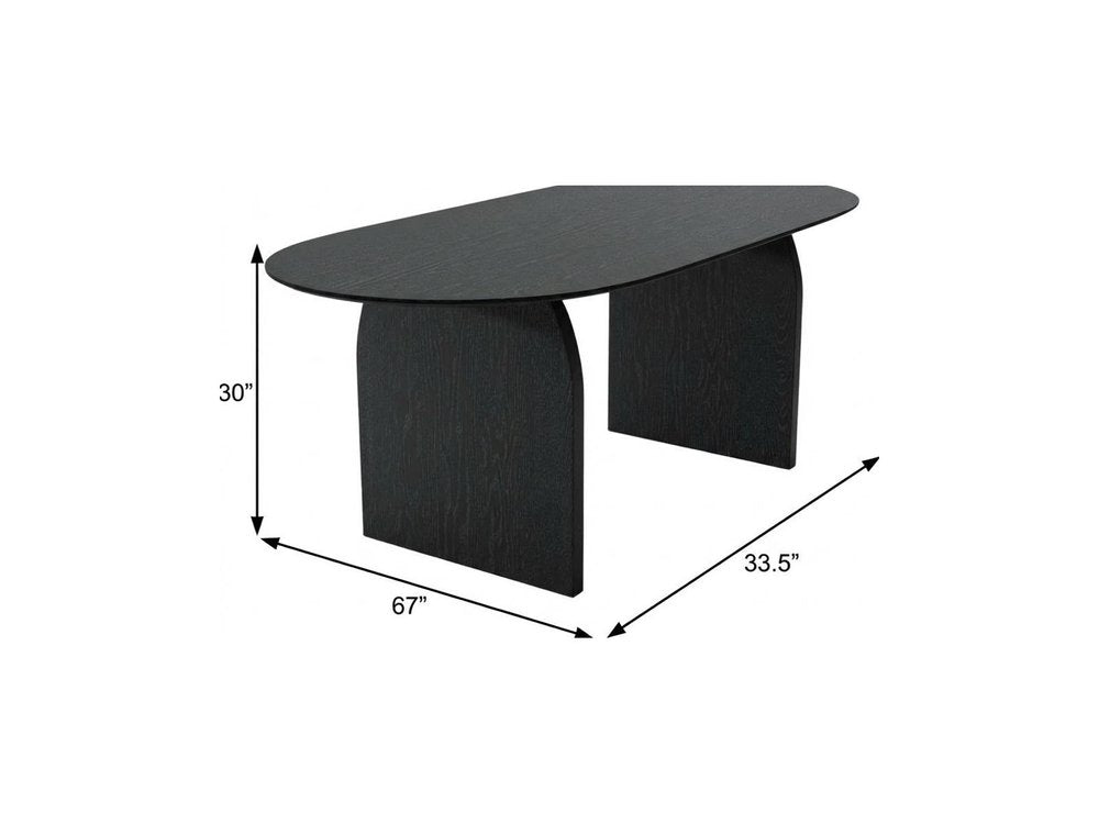 67" Black Solid Wood Double Pedestal Base Oval Dining Table