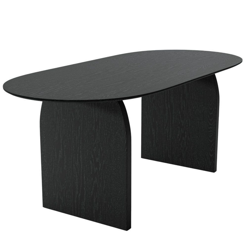 67" Black Solid Wood Double Pedestal Base Oval Dining Table