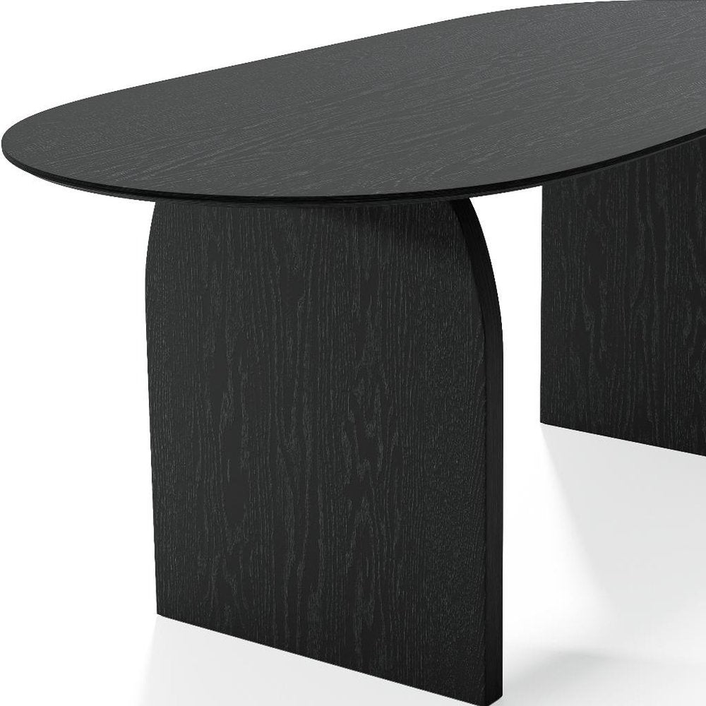 67" Black Solid Wood Double Pedestal Base Oval Dining Table