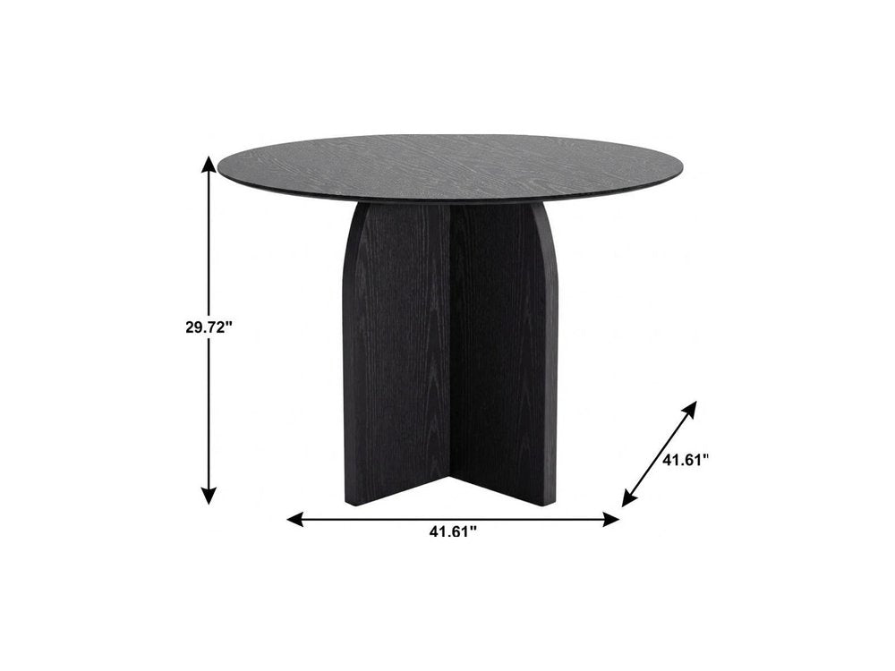 42" Black Solid Wood Pedestal Base Round Top Dining Table