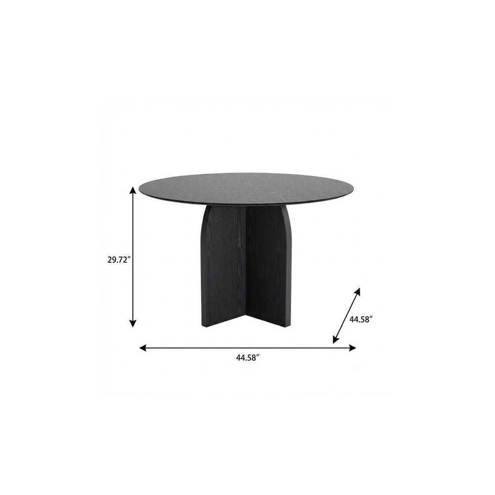 45" Black Solid Wood Pedestal Base Round Top Dining Table