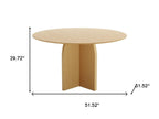 52" Natural Solid Wood Pedestal Base Round Top Dining Table