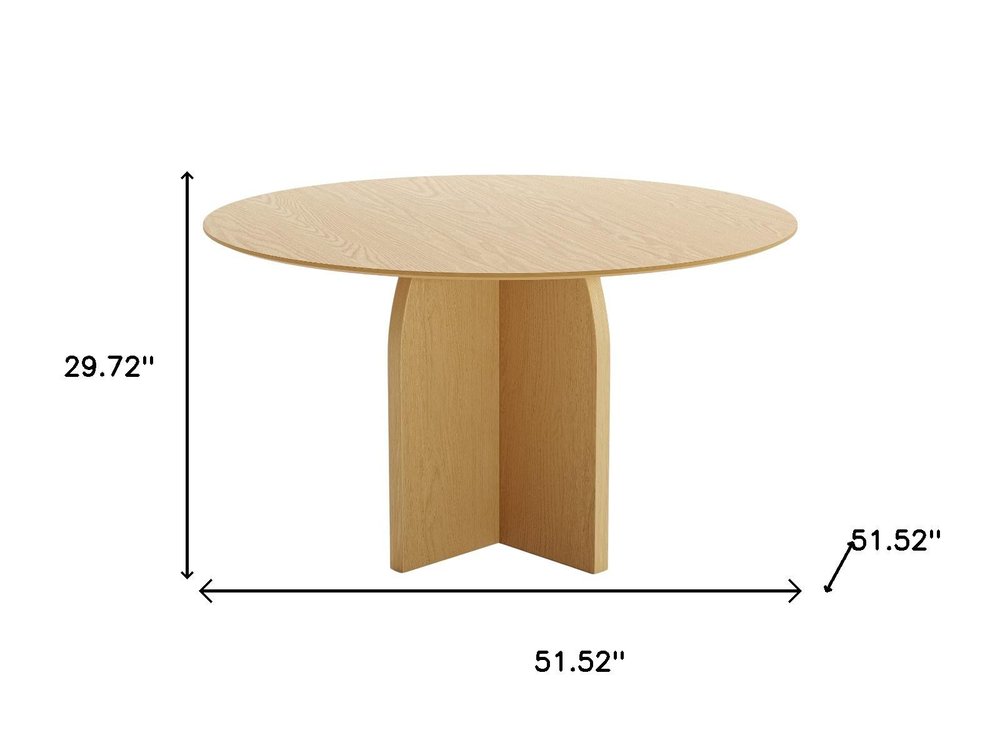 52" Natural Solid Wood Pedestal Base Round Top Dining Table