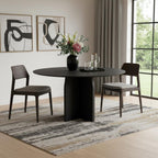 58" Black Solid Wood Pedestal Base Round Top Dining Table