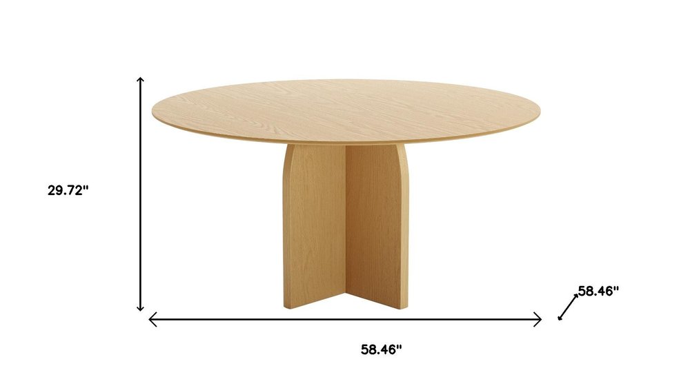 58" Natural Solid Wood Pedestal Base Round Top Dining Table