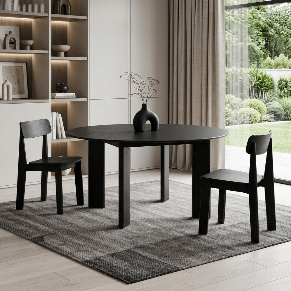 58" Black Solid Wood Round Top Dining Table