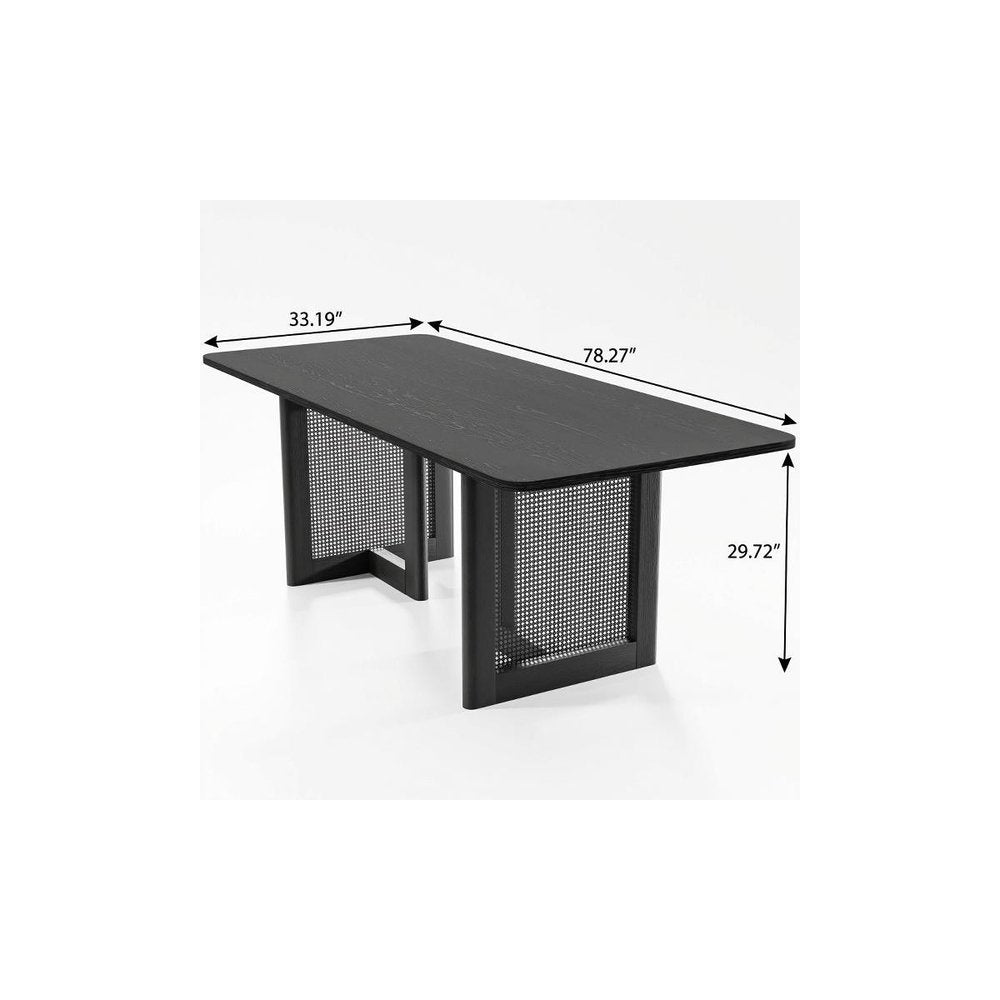33" Black Solid Wood And Wood Double Pedestal Base Dining Table