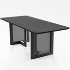 33" Black Solid Wood And Wood Double Pedestal Base Dining Table