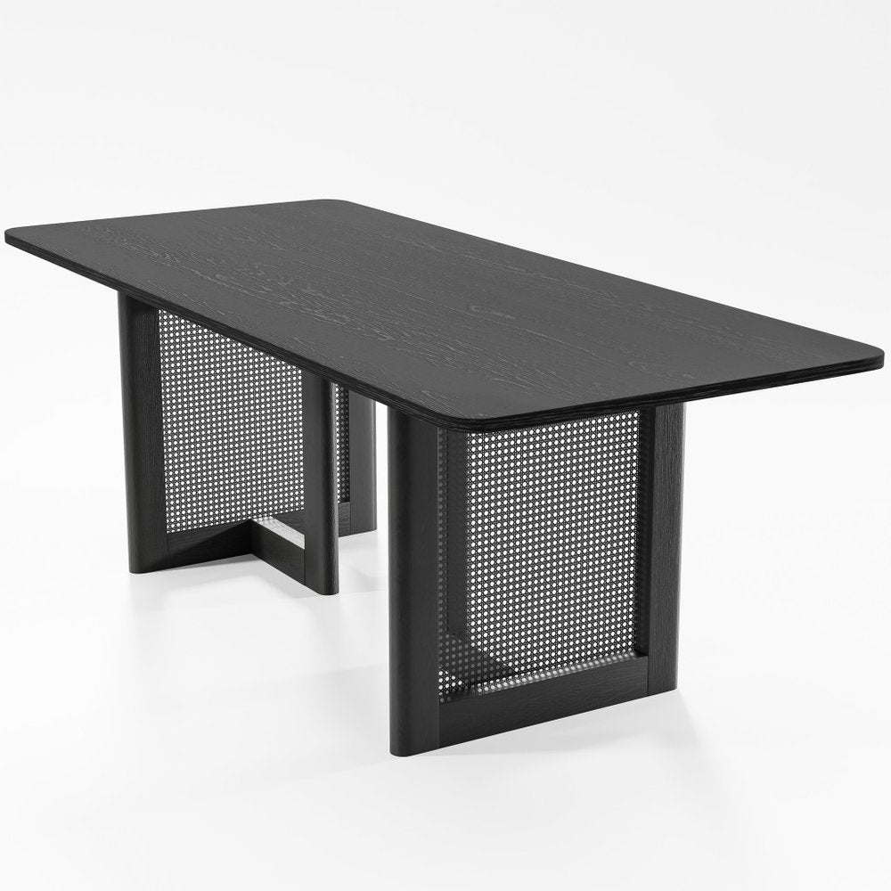 33" Black Solid Wood And Wood Double Pedestal Base Dining Table