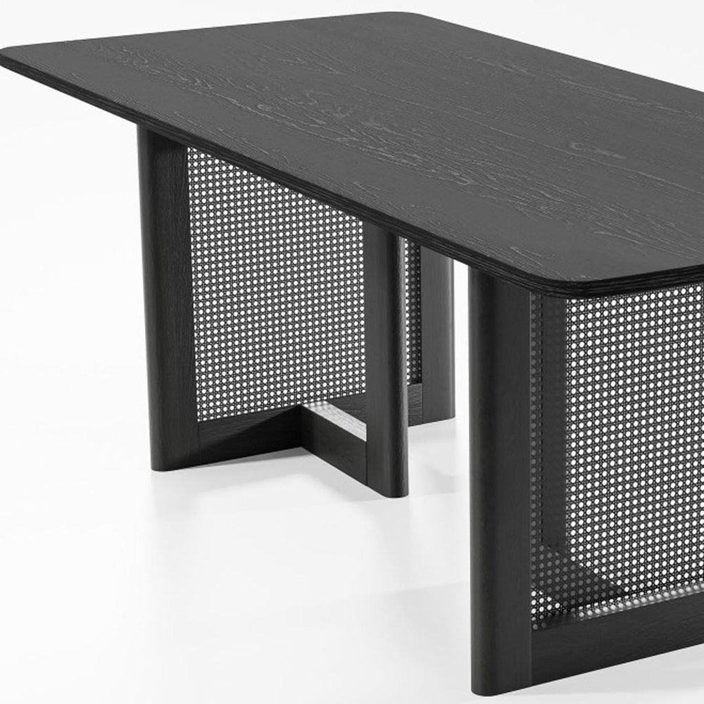 33" Black Solid Wood And Wood Double Pedestal Base Dining Table