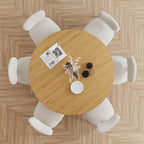 52" Natural Solid Wood and Rattan Cross Leg Base Round Top Dining Table