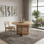 52" Natural Solid Wood and Rattan Cross Leg Base Round Top Dining Table