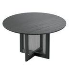 52" Black Solid Wood and Rattan Cross Leg Base Round Top Dining Table