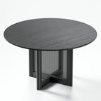 52" Black Solid Wood and Rattan Cross Leg Base Round Top Dining Table