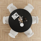 52" Black Solid Wood and Rattan Cross Leg Base Round Top Dining Table