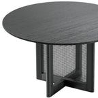 52" Black Solid Wood and Rattan Cross Leg Base Round Top Dining Table