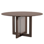 52" Brown Solid Wood and Rattan Cross Leg Base Round Top Dining Table